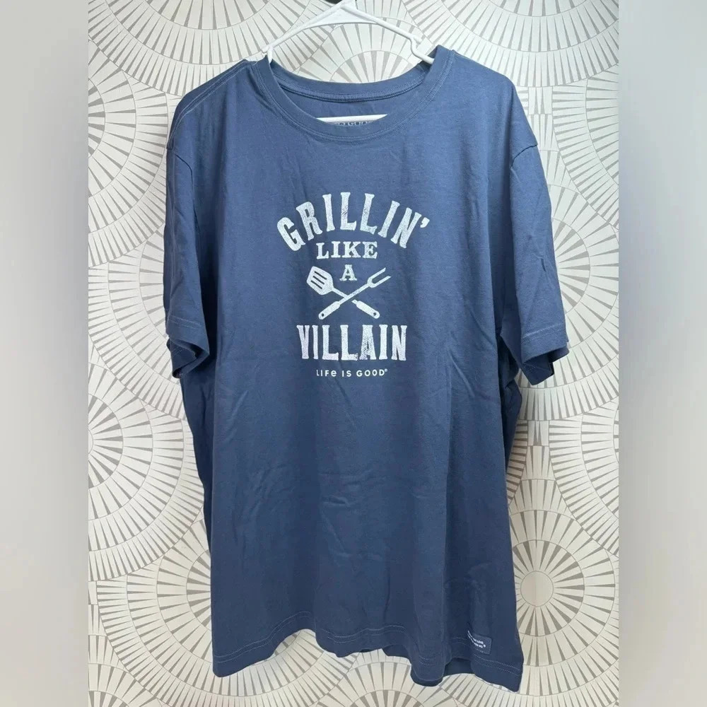 Life Is Good Men’s XL Grillin Like A Villian T-Shirt Crusher Tee‎ Navy Blue